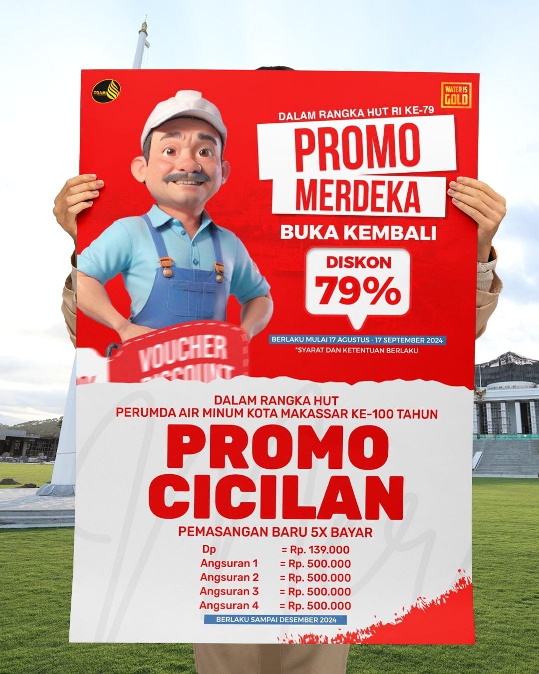 Sambut HUT RI ke-79, PDAM Makassar Beri Diskon 79% untuk Pasang Baru