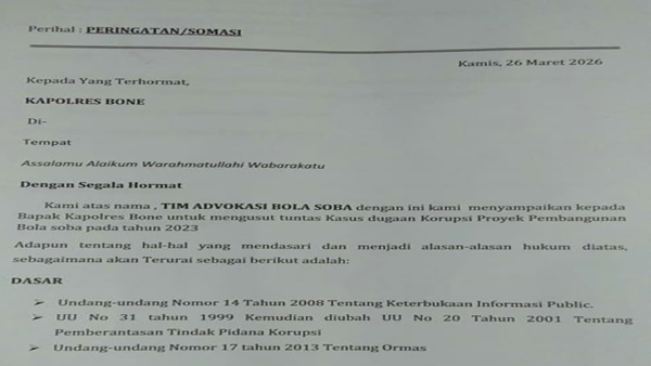 3 Tahun Membusuk! Kasus Bola Soba Mandek, Kapolres Bone Diseret ke Meja Somasi